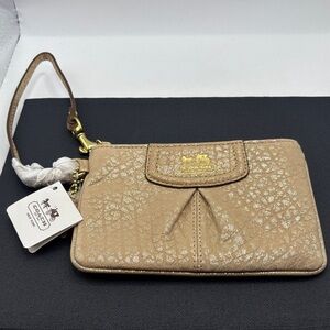 Coach Gold Madison Metallic Wristlet small shimmery brass hardware textured NWT